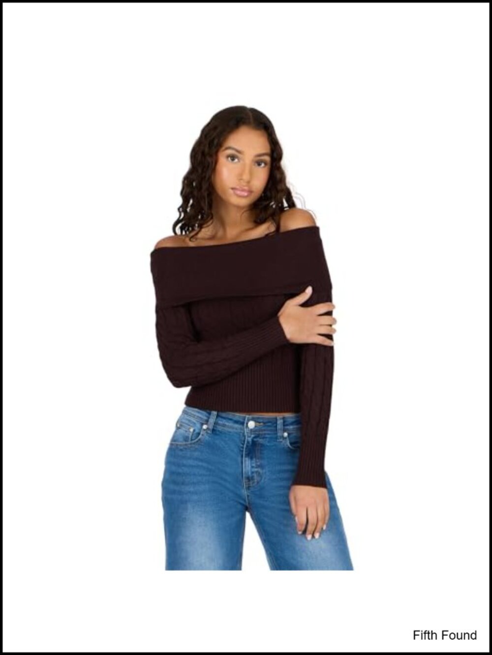 Forever 21 Off Shoulder Cable Knit Sweater Pullover Long Sleeve